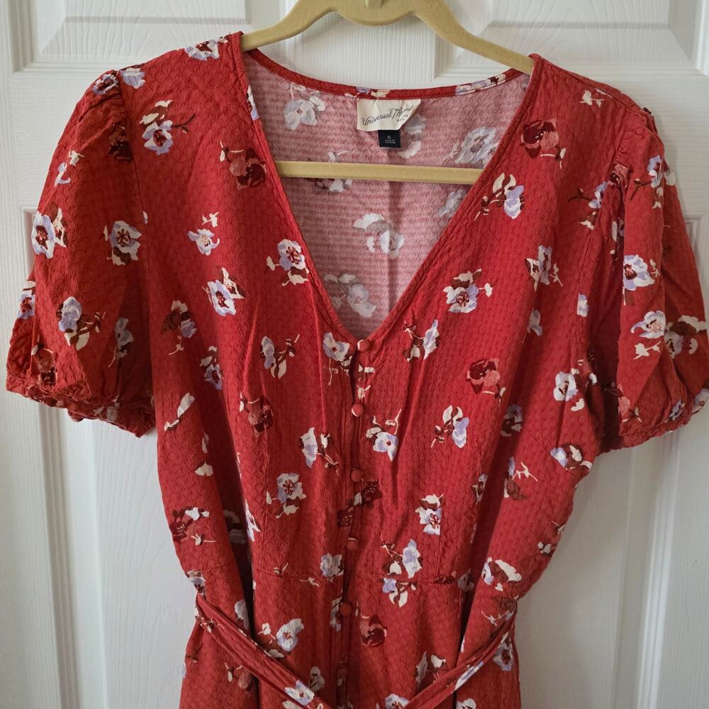 Universal Thread Puff Sleeve V-Neck Button Front Tie-Waist Floral Dress XL - Picture 3 of 8